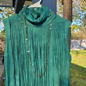 Emerald Green Fringe Sleeveless Top
